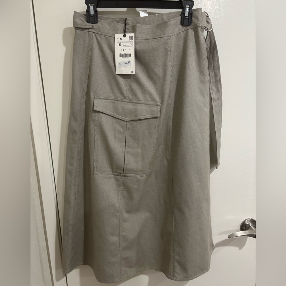 ZARA NWT Wrap Belted Skirt, Tan, Size Small